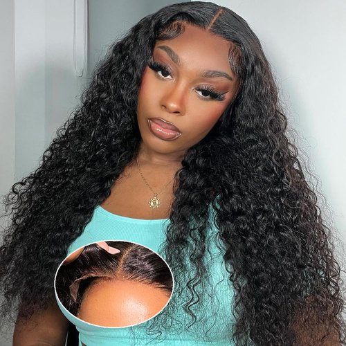 Glueless Wigs Human Hair Pre Plucked Pre Cut Wear and Go Glueless Wig 13x4 HD Deep Wave Lace Front Wigs Human Hair for Black Women Frontal Wigs with Natural Hairline 180% Density 24 Inch