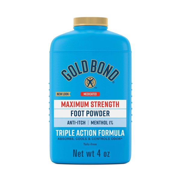 Gold Bond Medicated Talc-Free Foot Powder 4 oz., Maximum Strength Odor Control & Itch Relief