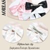 AOREAS 3Pcs Bowknot Hair Bows for Women Soft Silky Stain Bow Hair Clips with Long Tail,Black White Pink Bow Alligator Hair Ribbon Barettes Party Wedding Prom Daily Wearing Hair Accessories