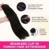 Lashey Hair Extensions Clip in Hair Extensions 100% Real Human Hair Kinky Straight Invisi Edge Seamless Clip in Hair Extensions 110g Natural Black 16 Inch Human Hair for Black Women