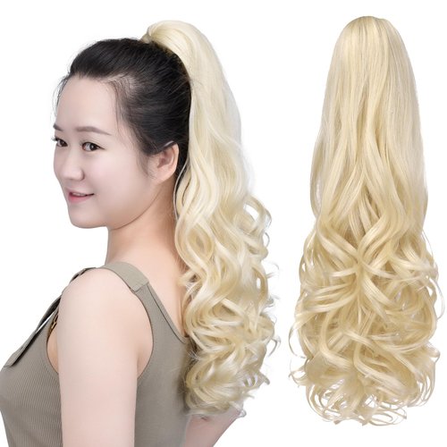 SYXLCYGG Blonde Clip Ponytail Synthetic Fake Claw Pony Tails Blond Hair Extensions 20" Wavy 5.3 OZ Like Real Hair Piece Women Yaki Fluffy