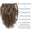 Caliee Curly Clip in Hair Extension 3B 3C Jerry Curly Full Head 20inch Real Remy Human Hair Extensions Highlight Piano Dark Brown Mixed with Strawberry Blonde JC#P4/27 7Pcs 17Clips 120G