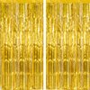 CHRORINE 2pcs 3ft x 8.3ft Gold Tinsel Foil Fringe Curtains Streamers Backdrop for Birthday Graduation Wedding Engagement Bridal Shower Bachelorette Holiday Gold Party Decorations