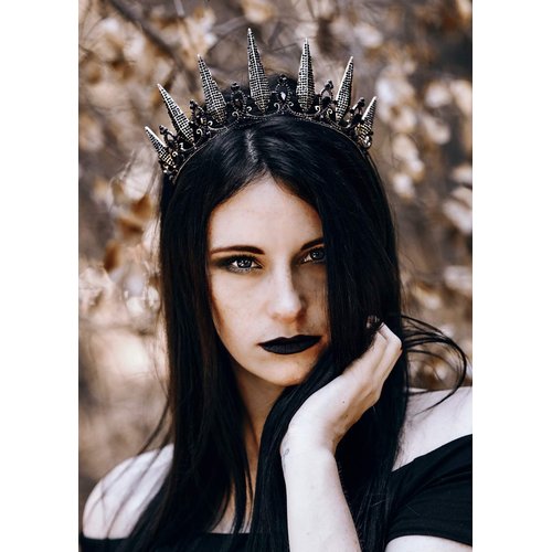 SWEETV Gothic Crown Pageant Tiara for Women, Black Queen Tiaras and Crowns, Witch Costume Party Accessories for Wedding Halloween Prom