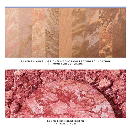 LAURA GELLER NEW YORK Blush-n-Balance 3pc Kit Baked Balance-N-Brighten Color Correcting Foundation, Porcelain + Retractable Kabuki Brush + Baked Blush-N-Brighten, Tropic Hues