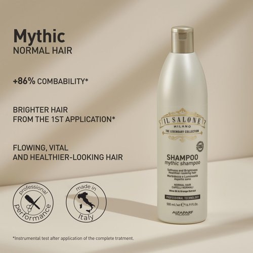 Il Salone Milano Professional Mythic Shampoo - Moisturizing Shampoo for Normal Hair - Gently Cleanses While Adding Shine, Softness and Hydration - Salon-Quality Hair Care (500 ml)