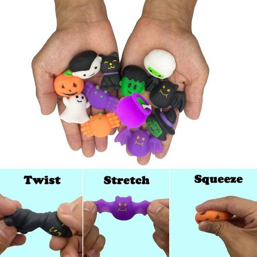 24 Pcs Halloween Mochi Squishy Toys with Gift Box Mini Kawaii Mochi Squeeze Toy Stress Reliever Anxiety Packs for Kids Party Favors Halloween Miniatures Halloween Treat Bags Gifts