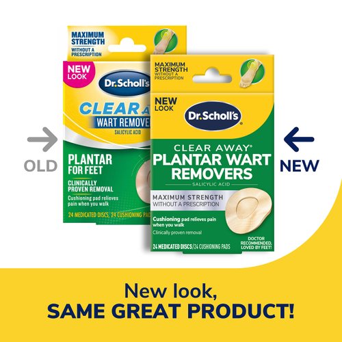 Dr. Scholl's Clear Away Plantar WART Remover // 24 Discs/24 Cushions, Clinically Proven, Maximum Strength Without a Prescription, Cushioning Pad Relieves Pain, 24 Treatments