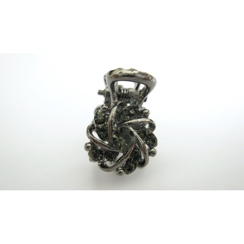 Generic Small tiny dark silver metal hair claw clip with gray crystals (Pattern: 1)