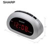 SHARP Small Digital Alarm Clock with Snooze and Battery Backup, Easy to Use Top Button Controls for Simple Use, Silver Case with Red Easy to Read LED Display