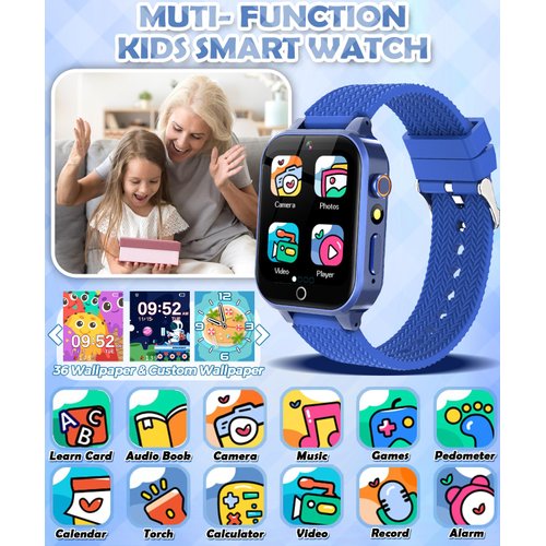 TGFBH Kids Smart Watch for Girls Age 5-12 Toys with 26 Games 2 Screen Protectors HD Touchscreen Video Camera Music Player Pedometer Learn Card Audiobook Toddler Watches Boys Birthday Gifts (Blue)