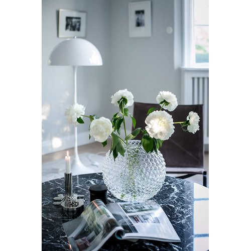 Magcolor Small Glass Round Vase for Weddings,Ribbed Crystal Glass Vase,Events, Decorating, Arrangements, Flowers, Office or Home Décor, Pack of 1 (6.9“ Tall 6.9“ Wide)