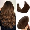 Medium Brown Remy Tape in Hair Extensions,Premium 100% Human Hair with Invisible Tape Attached Semi Permanent Hair Extensions 22Inch Silky Straight Human Hair Extensions Thick Hair for Girls/Women