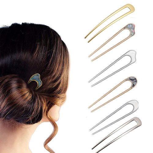 U Shape Hair Pins-6 Pack Metal French Hair Pin Hairstyle Gold Sliver Marble Vintage Hair Clips for Women Girls Hair Accessories