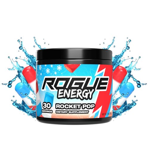 Rogue Energy Energy Drink Powder for Long Gaming Hours - Energy Powder for Mental Focus - Sugar and Gluten Free - Gaming Supplement with Caffeine and Vitamins - Made in USA (Rocket Pop - 30 Servings)