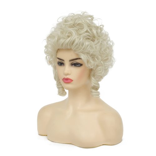 Dai Cloud Blonde Curly Wigs for Women Platinum Gold Synthetic Hair Ladies Halloween Party Cosplay Dress 18th Costume Wig