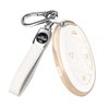 QBUC for Hyundai Ioniq 6 Key Fob Cover,Soft TPU 360 Degree Car Key Case Protector with Leather Keychain Compatible with Hyundai Ioniq 6 Grandeur GN7 KONA 2023 2024 Smart 5 Buttons Smart Key(White)