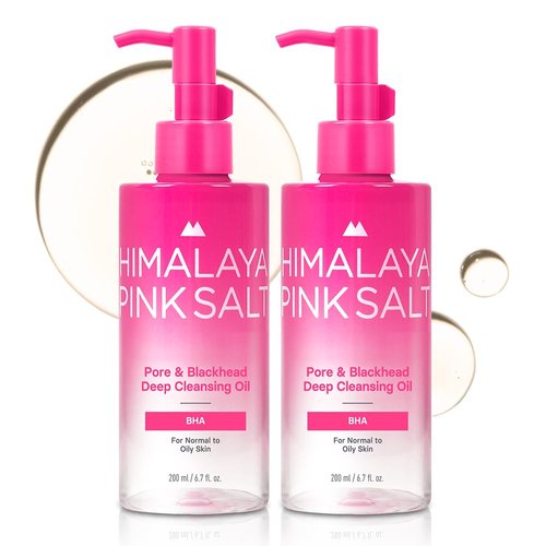 HIMALAYA PINKSALT Pore & Blackhead Deep Cleansing Oil BHA, 6.7 fl oz 2 Pack - Christmas Gifts, Stocking Stuffers, Pore Purifying Oil Cleanser, Blackhead & Makeup Remover with Low Alkaline Formula