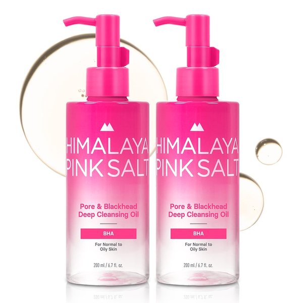 HIMALAYA PINKSALT Pore & Blackhead Deep Cleansing Oil BHA, 6.7 fl oz 2 Pack - Christmas Gifts, Stocking Stuffers, Pore Purifying Oil Cleanser, Blackhead & Makeup Remover with Low Alkaline Formula