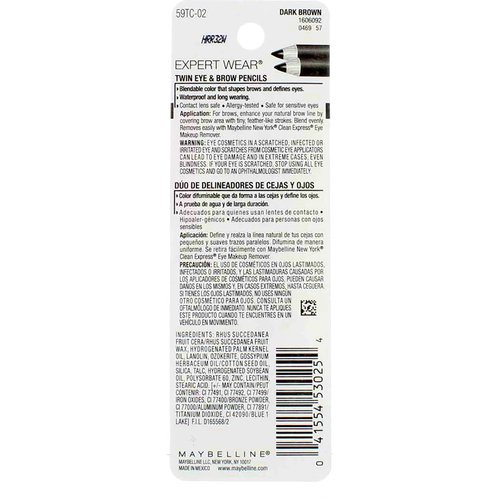 Maybelline Expert Twin Eye and Brow Pencils - Dark Brown - 0.16 Ounce (Pack of 2)