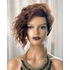 SEVENCOLORS Short Brown Curly Wigs for Black Women Pixie Cut Bob Wigs Synthetic Hair Short Wavy Wigs with Bangs Asymmetrical Brown and Black Wig