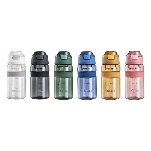 Diller Water Bottle with Straw, 28 or 18 oz BPA Free Plastic Water Bottle with Leak Proof Flip Top Lid for Gym Camping Workouts Outdoors (Clear Pink, 18 oz)