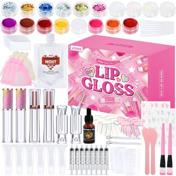 JCOOS Lip Gloss Making Kit, Lip Gloss Set for Teens Lip Kit Fun DIY Lipgloss Making Kit, Lip Gloss Kit for Girls, Make Your Own Lip Gloss Kit, Moisturizing Glitter Kids Lip Gloss for Girls Woman Gifts