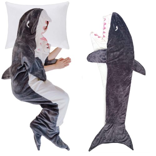 HOIDKET Shark Blanket Wearable Shark Sleeping Bag Blanket Hooded Super Soft Cozy Flannel Shark Costume for Adult Women Men Shark Gifts (Shark, 85'' H x 27'' W (Fit for Height5'10-6'7"))