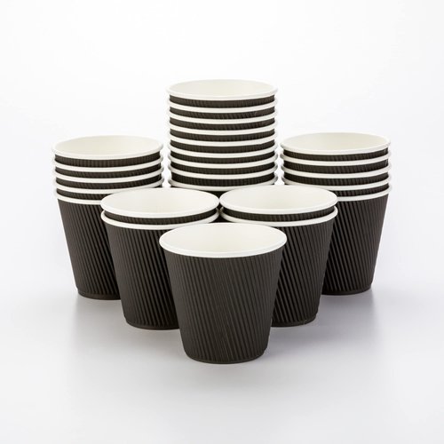 Restaurantware 8 Ounce Disposable Coffee Cups 25 Double Wall Hot Cups For Coffee - Lids Sold Separately Rippled Wall Black Paper Insulated Coffee Cups For Coffee Hot Chocolate Tea And More