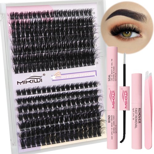 Lash Clusters Kit 80D+100D Wispy Clusters Lashes 10-18mm Individual Lashes Kit with Bond&Seal, Glue Remover and Lash Tweezers DIY Eyelash Extension Kit at Home