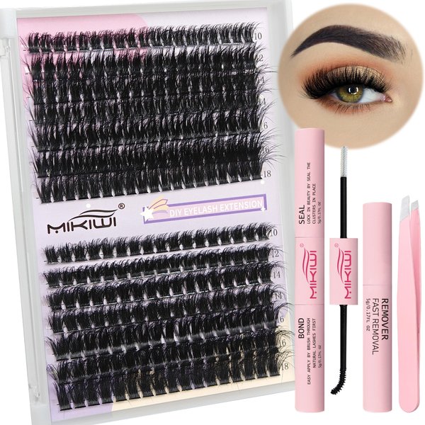 Lash Clusters Kit 80D+100D Wispy Clusters Lashes 10-18mm Individual Lashes Kit with Bond&Seal, Glue Remover and Lash Tweezers DIY Eyelash Extension Kit at Home