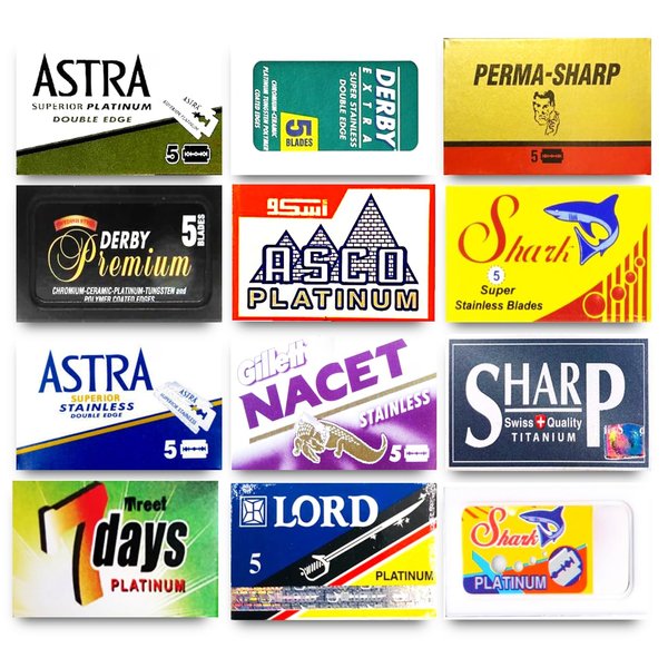 Razor Blades Club Astra-Derby-Shark-Permasharp-Sharp-Lord 60 Quality Double Edge Razor Blades Sampler (12 different brands)
