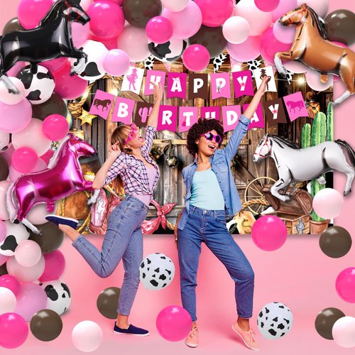 Cowgirl Birthday Party Decorations Western Party Decorations Include Cowgirl Backdrop Balloons Banner and Horse Foil Balloons, Cowgirl Theme Birthday Party Supplies