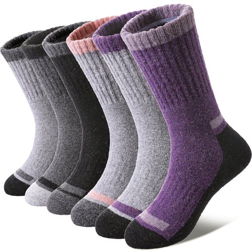 DOSKONI Kids Merino Wool Hiking Socks Boys Girls Toddlers Winter Warm Thick Thermal Cushion Crew Gift Socks 6 Pairs Mixed Color,8-12 Year Old
