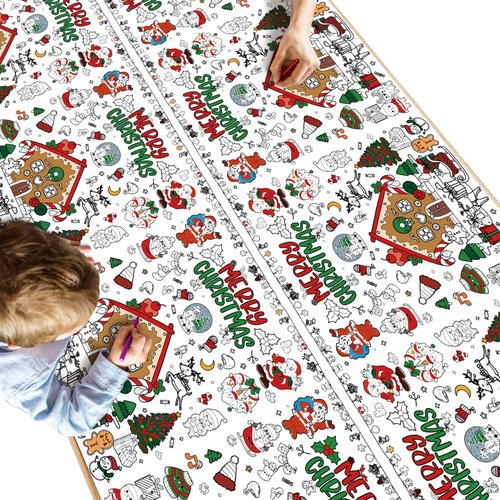 OHOME Christmas Coloring Tablecloth - Christmas Decorations | Christmas Table Decor Indoor- Christmas Banner | Christmas Crafts for Kids - Kids Games Gifts Activities Party Favors Supplies,54" x 88"