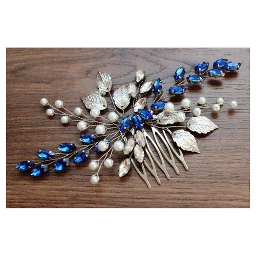 Chargances Blue Bridal Hair Comb Sapphire Blue Crystal Hair Comb Wedding Rhinestone Royal Blue Hair Comb Navy Blue Bridal Hair Pinspiece Gift for Women and Girls