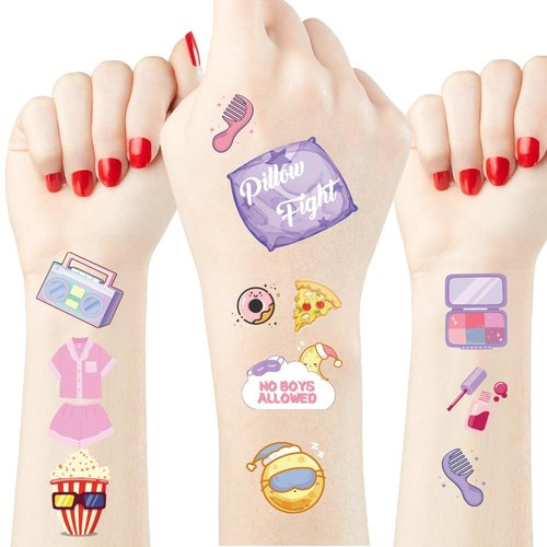 Crazy Night Pink Sleepover Party Temporary Tattoos for Girls - 93 Styles, Slumber Party Supplies, Pajama Party Favors,Girls Night Decorations
