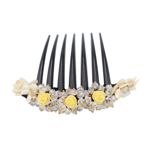 Side Comb Hair Accessories French twist hair comb Ornamented along the top of the heading with Pearl & Stone (Yellow)