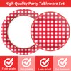 Tevxj 96 PCS Picnic Party Plates Red and White Gingham Checkered Plaid Party Tableware Barbecue Disposable Paper Plates Napkins Forks Birthday Party Decorations Supplies Favors for 24 Guests