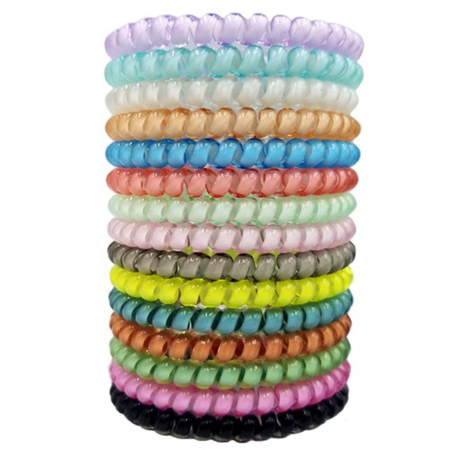 Hodooly 15 Pcs Candy Color Telephone Cord Plastic Hair Ties, Multicolor Small No-Crease Coil Elastics