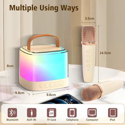 Karaoke Machine for Kids,Portable Bluetooth Speaker with Wireless Microphone for Illusionary Flowing Light,Karaoke Toys Gifts for Girls & Boys Ages 4-12 +Year Old Birthday Party