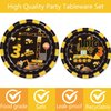 132 Pcs Construction 3rd Birthday Party Supplies Dump Truck Theme Three Tableware Includes Hanging Swirl, Banner, Plates, Cups, Tablecloth for Boys Construction Three Years Old Bday Party Decorations