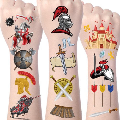 Medieval Knight Temporary Tattoos Stickers - 200+ Yoyuspy Medieval Party Decorations Knights Soldier Tattoo Stickers Gifts for Boys Castle Fake Tattoos for Kids Birthday Party Supplies Favors Prizes