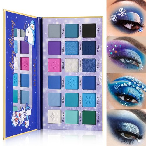 oygcee Blue Purple Eyeshadow Palette,18 Color Matte Shimmer Glitter Eyeshadows Makeup Palettes,Hi...