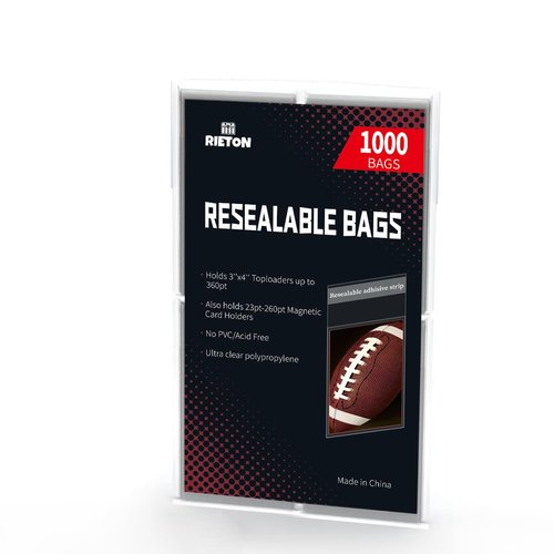 Rieton Resealable Team Set Bags - 1000 ct | Archival Quality Polypropylene Resealable Card Sleeves Compatible with Toploaders, Standard Cards and Magnetic Holders
