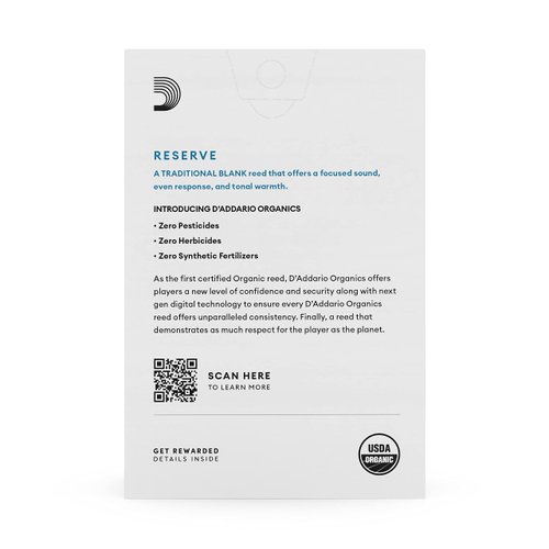 D'Addario Organic Reserve Bb Clarinet Reeds - Reeds for Clarinet - The First & Only Organic Reed - 3.0 Strength, 10 Pack