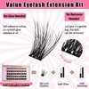 Self Adhesive Lash Clusters Kit Flu-ffy 8-16mm No Glue Lashes Press On Lashes, 60 Pcs Glueless DIY Eyelash Extensions Kit Pre Bonded Lash Clusters with Eyelash Curler and Lash Tweezers(No Glue J02)