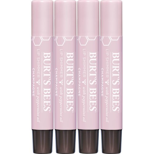 Burt's Bees Shimmer Lip Tint Set, Tinted Lip Balm Stick, Moisturizing for All Day Hydration with Natural Origin Glowy Pigmented Finish & Buildable Color, Champagne (4-Pack)
