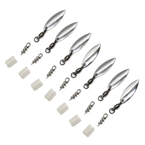 Harmony Fishing Company - [7 Pack] Tail Spinners (Hitchhikers for soft plastic/senko fishing lures, Willow or Colorado Blade) (Willow Blade, Silver)