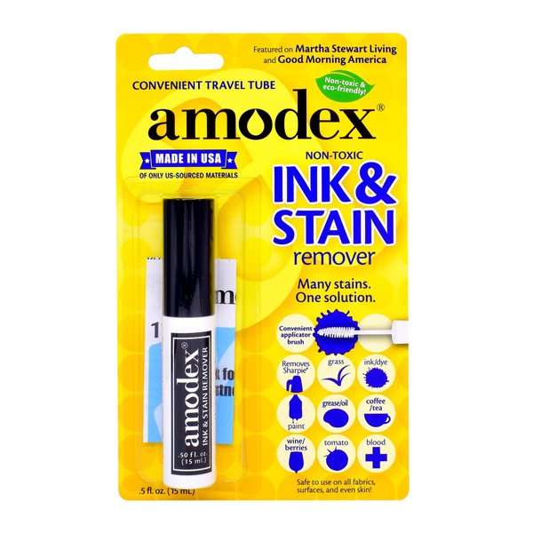 Amodex Ink & Stain Remover Traveler 0.5oz Bottle with Built-in Brush